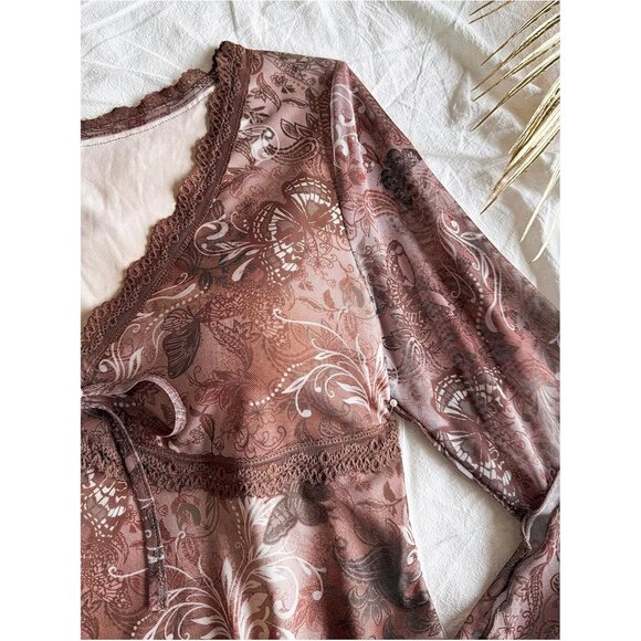 Women's Boho Flared Sleeve Mini Dress with Floral Prints for Vacation and Casual - Picture 5 of 5